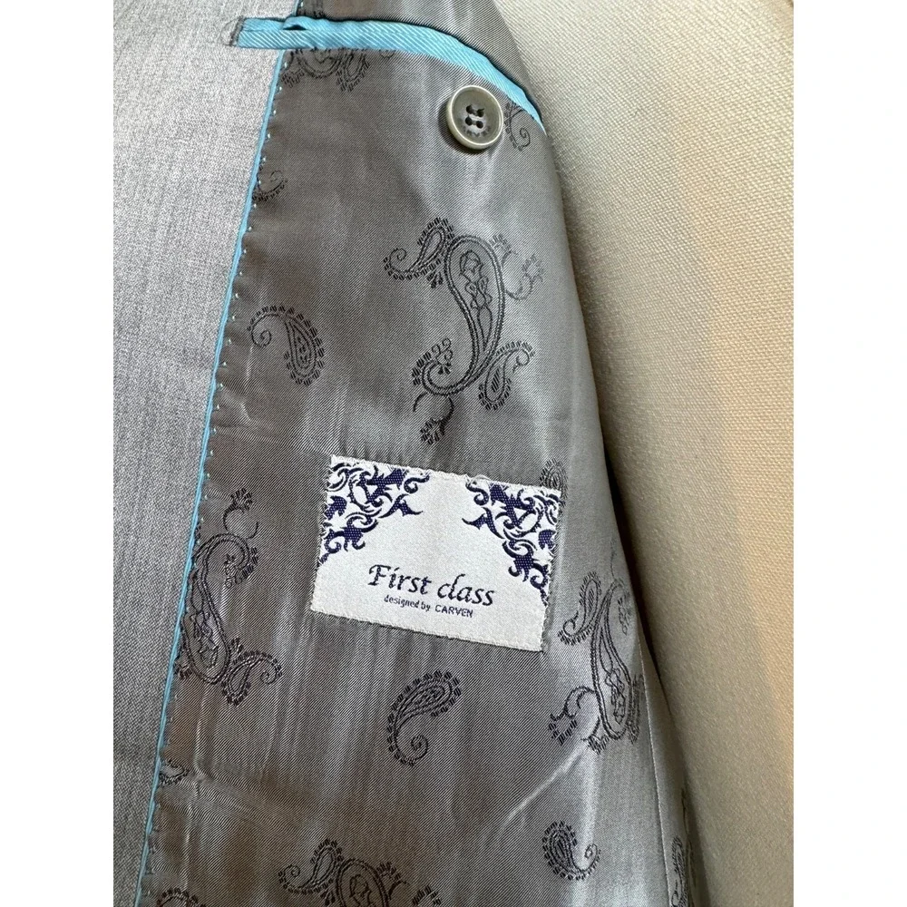 Carven Paris Men's Suit 100-88-170 Silver Gray Wool Silk 2 Piece